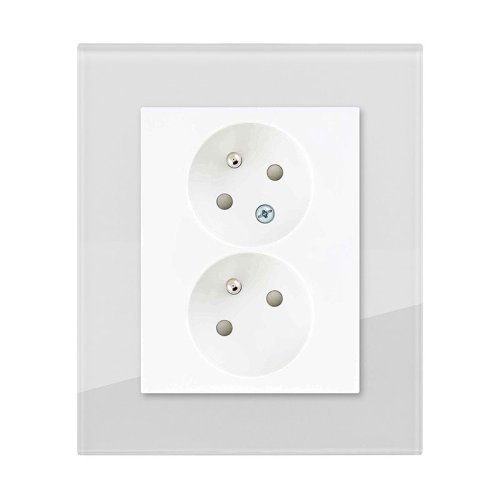 Double socket with safety shutters - Colour: dove grey, Cover colour: snow white glossy