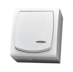 Přepínač křížový s prosvětlením IP 44 na omítku, kompletní, MADERA
