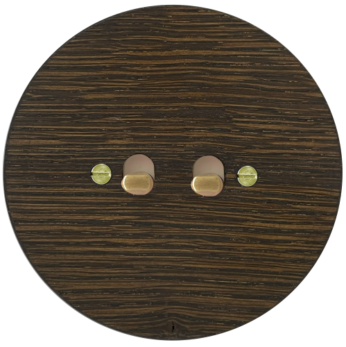 Double toggle switch NEXA RONDO - Material and colour of frame: wood oak dark, Colour of toggle: patina, Wiring diagrams: Serial change-over switch