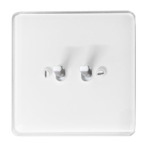 Vypínač dvoupáčkový NEXA QUADRO - Materiál a barva rámečku: sklo bílé, Barva páček: bílá, Schéma zapojení: Spínač řazení 1/0 + 1/0 (lze použít jako žaluziový)