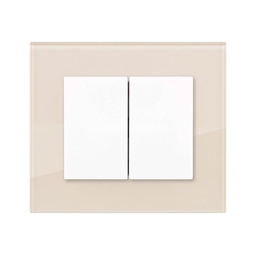 2-gang 1-way switch (glass) - Colour: cream white, Cover colour: snow white glossy