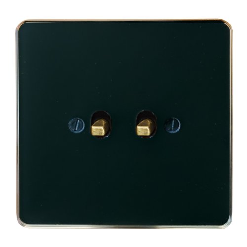 Vypínač dvoupáčkový NEXA QUADRO - Materiál a barva rámečku: sklo černé, Barva páček: patina, Schéma zapojení: Spínač řazení 1/0 + 1/0 (lze použít jako žaluziový)