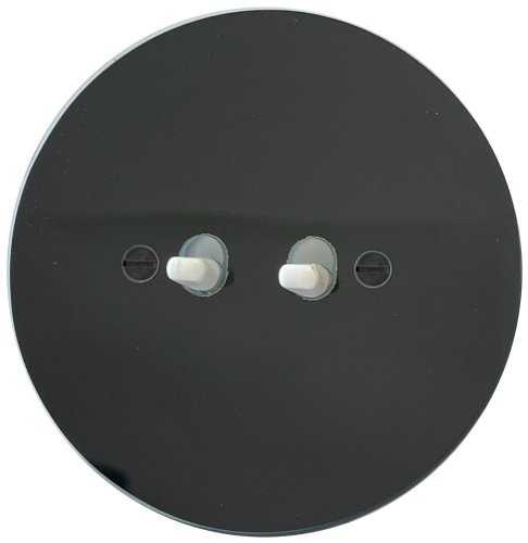 Vypínač dvoupáčkový NEXA RONDO - Materiál a barva rámečku: sklo černé, Barva páček: bílá, Schéma zapojení: Spínač žaluziový s blokací