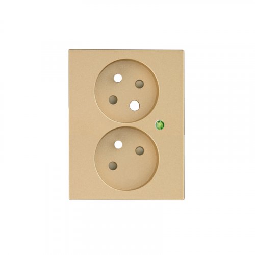 Cover for a double socket with safety shutters and overvoltage protection - Cover colour: gold