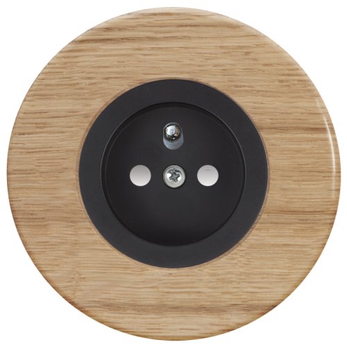 Dřevěná zásuvka RETRO - Materiál a barva rámečku: dřevo dub světlý, Barva krytu: černá