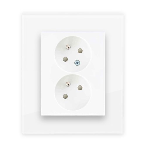 Double socket with safety shutters - Colour: snow white, Cover colour: snow white glossy