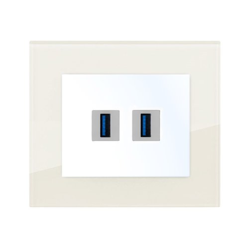 Zásuvka USB nabíječka dvojitá skleněná (různé barvy) - Barva: mléčně bílý, Barva krytu: sněhově bílý lesklý