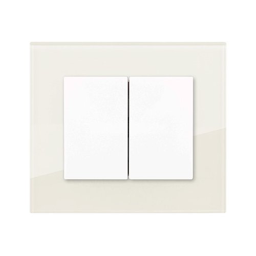 2-gang 2-ways switch (glass) - Colour: milk white, Cover colour: snow white glossy