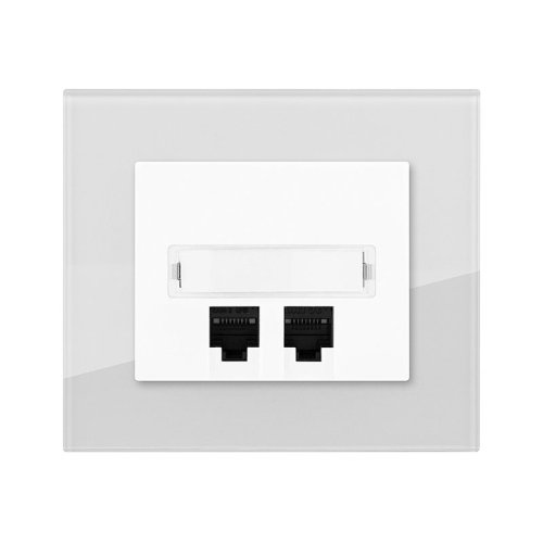 PC Cat. 6 socket (glass) - Colour: dove grey, Cover colour: snow white glossy