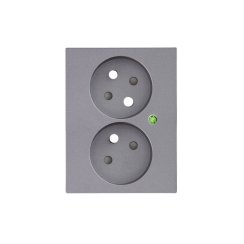 Cover for a double socket with safety shutters and overvoltage protection