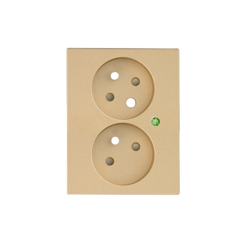 Cover for a double socket with safety shutters and overvoltage protection - Cover colour: gold