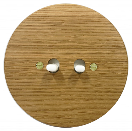 Double toggle switch NEXA RONDO - Material and colour of frame: wood oak light, Colour of toggle: white, Wiring diagrams: Shutter controller