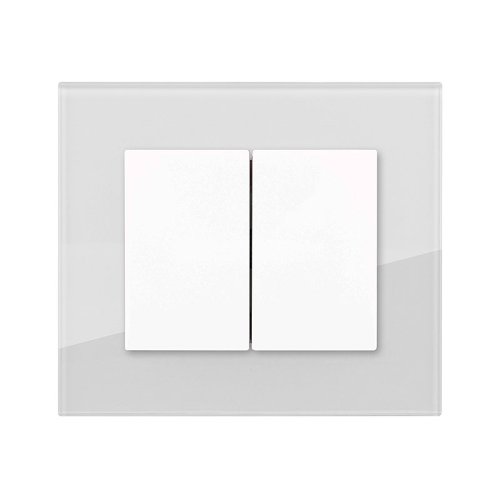 2-gang 2-ways switch (glass) - Colour: dove grey, Cover colour: snow white glossy