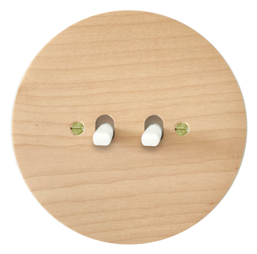 Vypínač dvoupáčkový NEXA RONDO - Materiál a barva rámečku: dřevo javor, Barva páček: bílá, Schéma zapojení: Spínač žaluziový s blokací