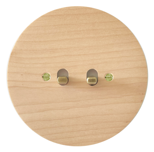 Vypínač dvoupáčkový NEXA RONDO - Materiál a barva rámečku: dřevo javor, Barva páček: patina, Schéma zapojení: Spínač řazení 6+6 střídavý (dvojitý schodišťový)