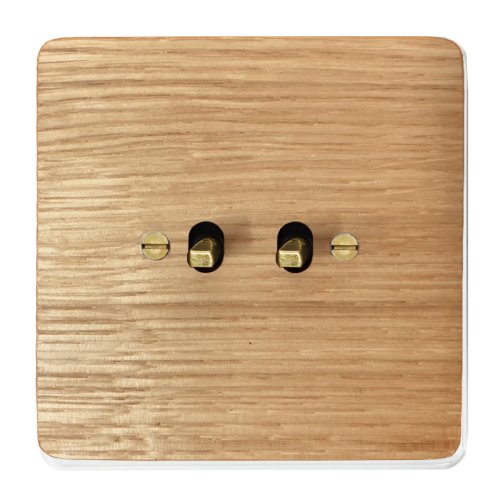 Double toggle switch NEXA QUADRO - Material and colour of frame: wood oak light, Colour of toggle: patina, Wiring diagrams: Shutter controller
