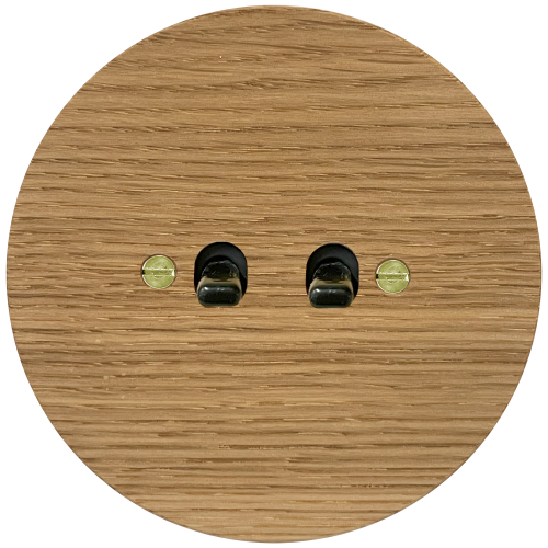 Double toggle switch NEXA RONDO - Material and colour of frame: wood oak light, Colour of toggle: black, Wiring diagrams: Shutter controller