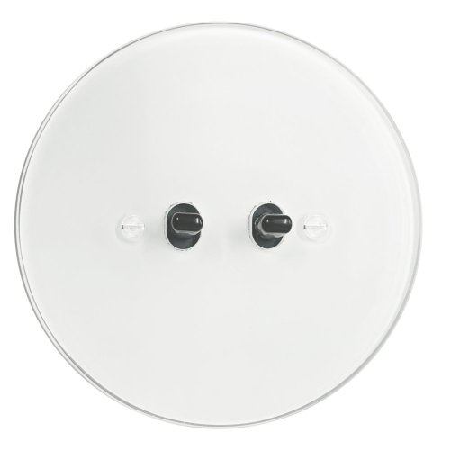 Double toggle switch NEXA RONDO - Material and colour of frame: glass white, Colour of toggle: black, Wiring diagrams: Shutter controller