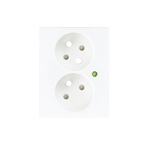 Cover for a double socket with safety shutters and overvoltage protection - Cover colour: white mat