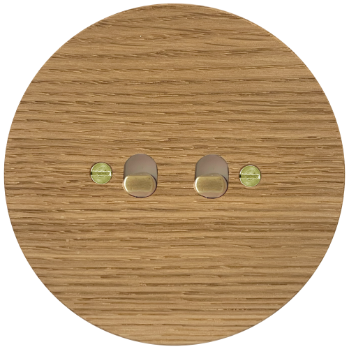 Vypínač dvoupáčkový NEXA RONDO - Materiál a barva rámečku: dřevo dub světlý, Barva páček: patina, Schéma zapojení: Spínač řazení 5 (sériový dvojvypínač)