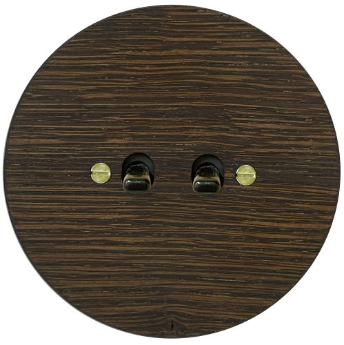 Vypínač dvoupáčkový NEXA RONDO - Materiál a barva rámečku: dřevo dub tmavý, Barva páček: černá, Schéma zapojení: Spínač řazení 1/0 + 1/0 (lze použít jako žaluziový)