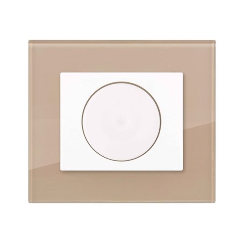 Rotary dimmer with 1-gang 2-ways switch (glass) - Colour: mocca, Cover colour: snow white glossy