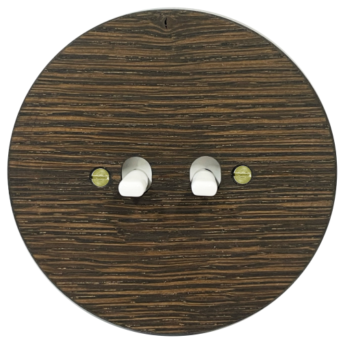 Double toggle switch NEXA RONDO - Material and colour of frame: wood oak dark, Colour of toggle: white, Wiring diagrams: Serial change-over switch