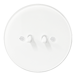 Vypínač dvoupáčkový NEXA RONDO - Materiál a barva rámečku: sklo bílé, Barva páček: bílá, Schéma zapojení: Spínač řazení 5 (sériový dvojvypínač)