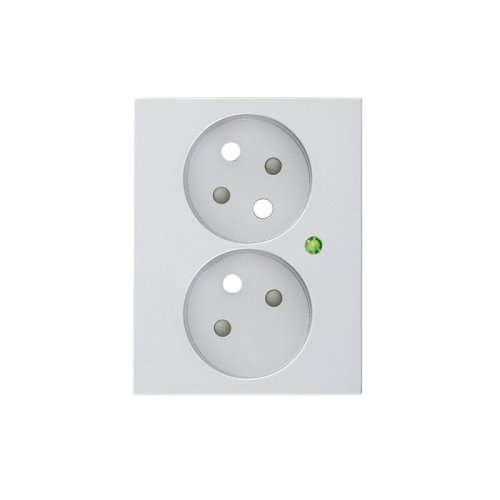 Cover for a double socket with safety shutters and overvoltage protection - Cover colour: aluminium