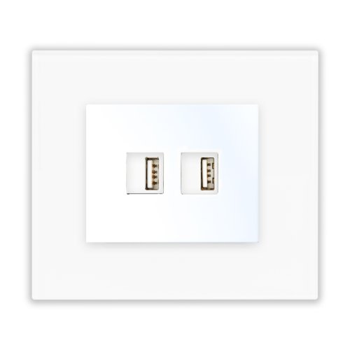 2x USB socket with charger (glass) - Colour: cream white, Cover colour: snow white glossy
