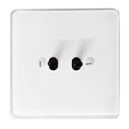 Double toggle switch NEXA QUADRO - Material and colour of frame: glass white, Colour of toggle: black, Wiring diagrams: Serial change-over switch