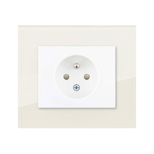 Single socket with safety shutters - Colour: milk white, Cover colour: snow white glossy