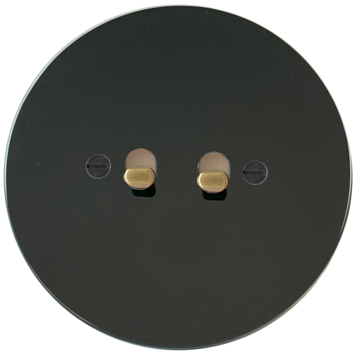 Double toggle switch NEXA RONDO - Material and colour of frame: glass black, Colour of toggle: patina, Wiring diagrams: Serial change-over switch