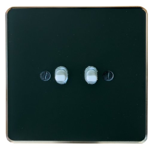 Double toggle switch NEXA QUADRO - Material and colour of frame: glass black, Colour of toggle: white, Wiring diagrams: Double push button