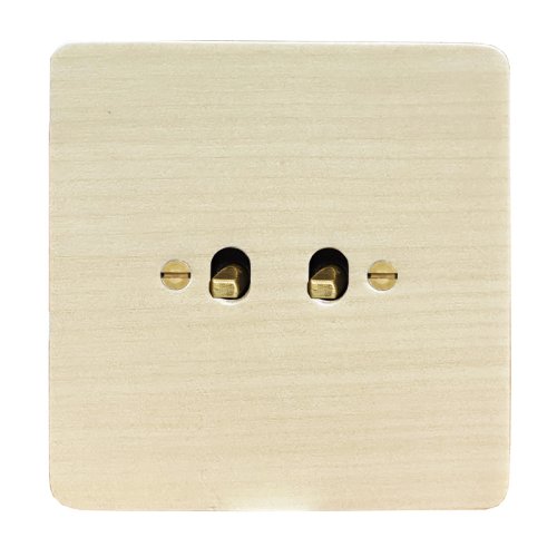 Vypínač dvoupáčkový NEXA QUADRO - Materiál a barva rámečku: dřevo javor, Barva páček: patina, Schéma zapojení: Spínač řazení 5 (sériový dvojvypínač)